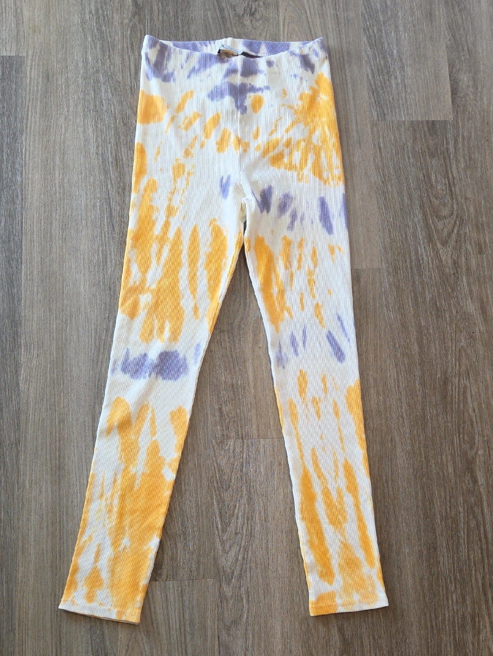 Zara Womens Yellow & Lavender Tie-Dye Ribbed Leggings Size Large